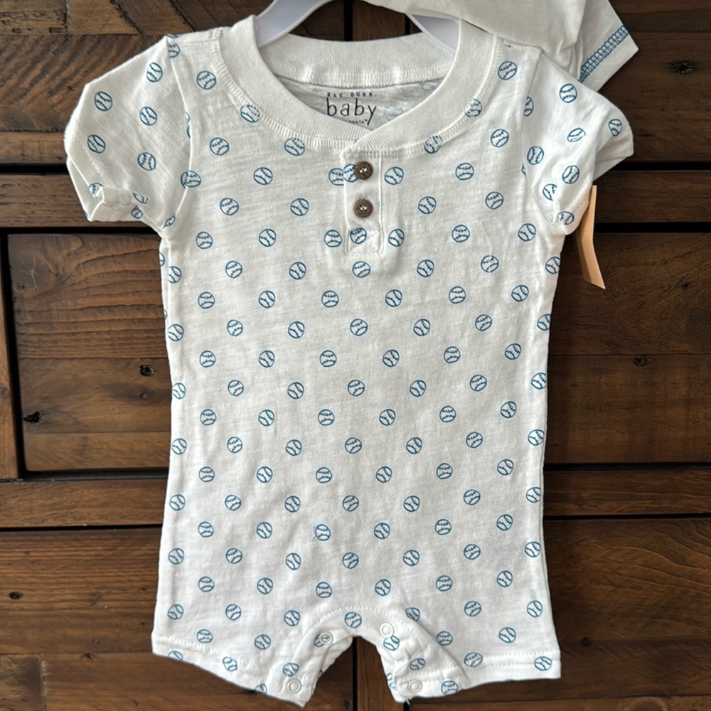 NET Rae Dunn Baby Boy 3-6 Months "Daddy's Rookie" Baseball Rompers - Picture 4 of 9